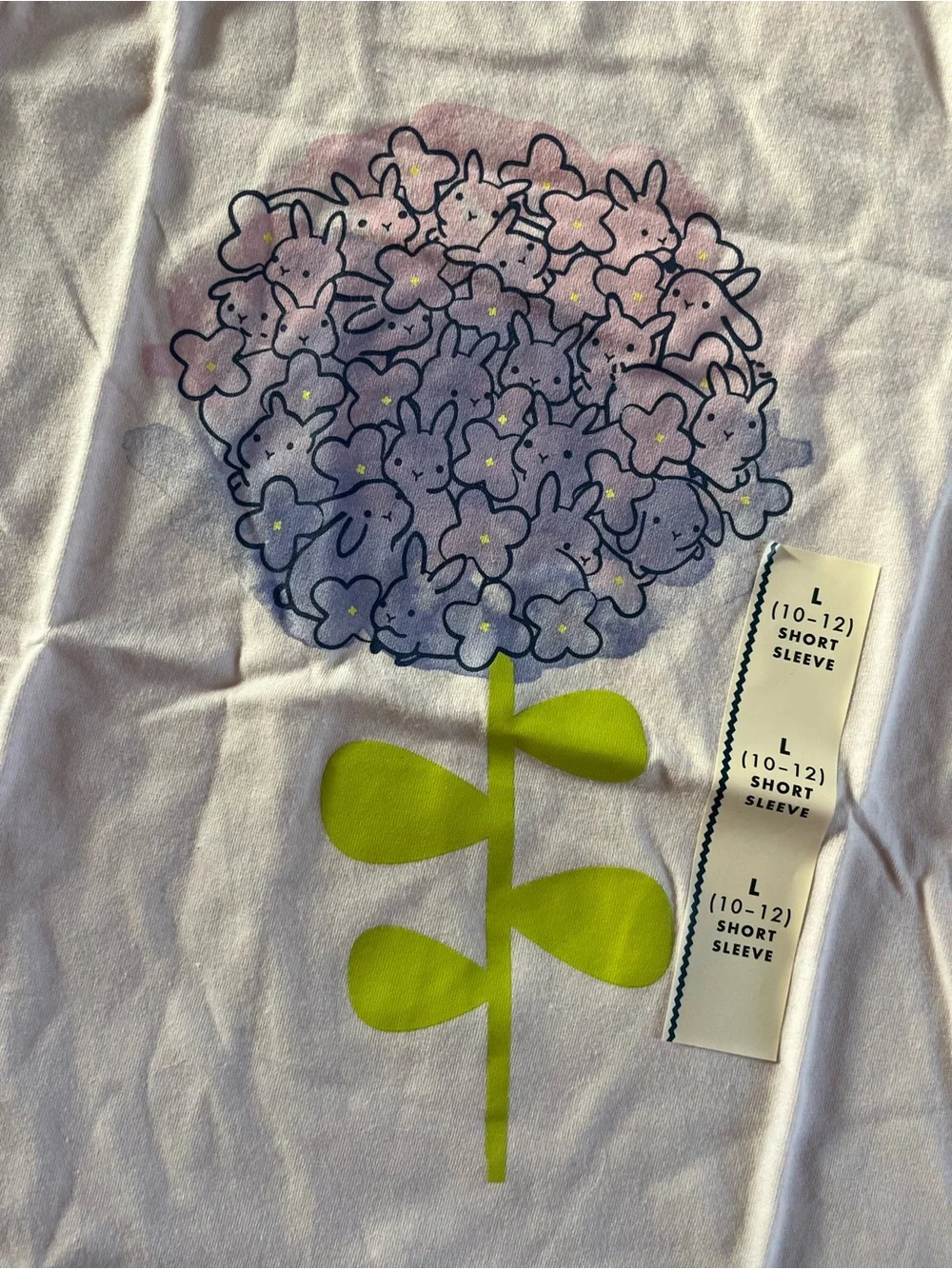 Carter's White Tee with Purple & Blue Hydrangea and Green Stem